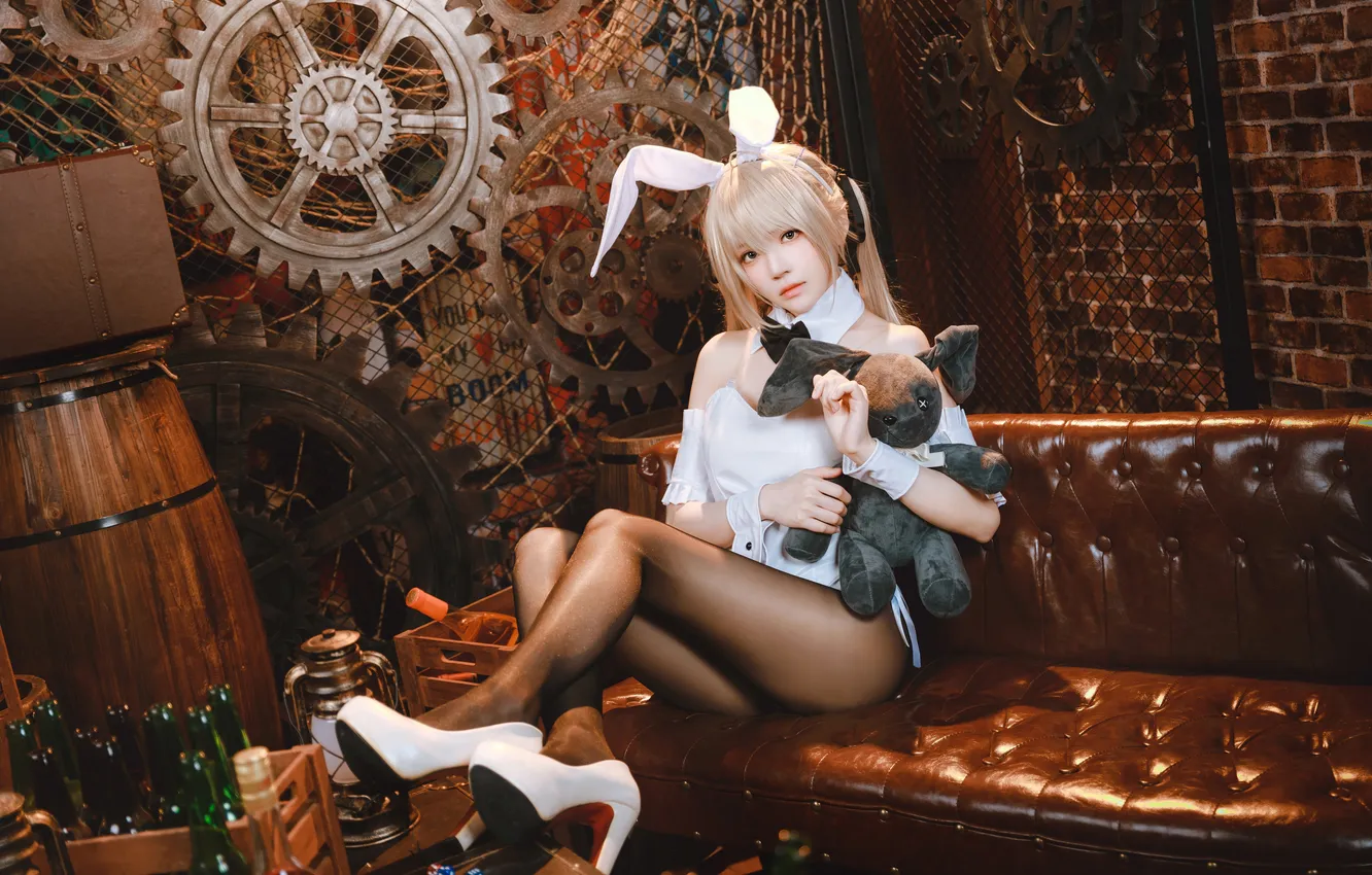 Photo wallpaper pose, model, toy, shoes, Asian, beauty, Bunny, model