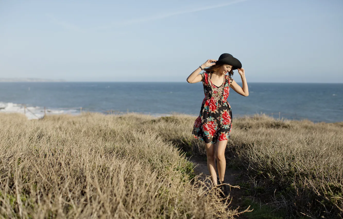Photo wallpaper girl, smile, hat, dress