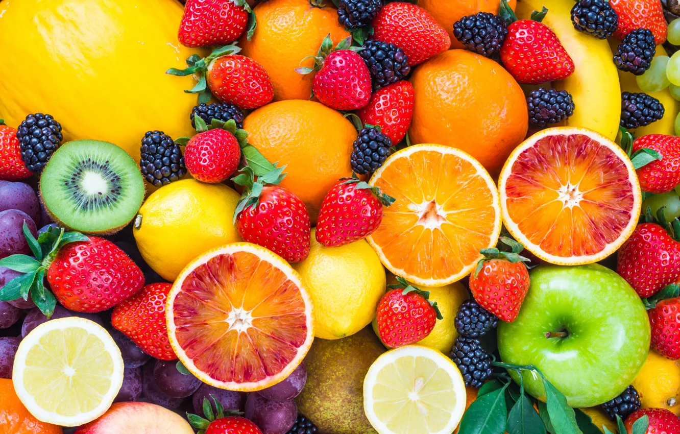 Photo wallpaper berries, fruit, different, a lot, cuts