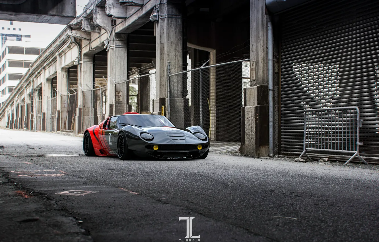 Photo wallpaper machine, red, rendering, black, Lamborghini, supercar, Miura, Concept Art