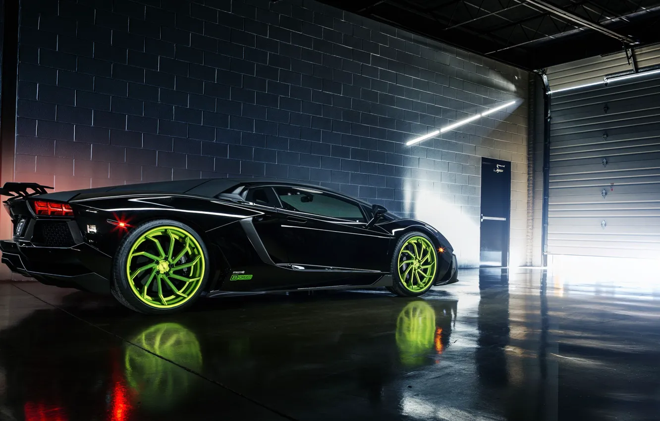 Photo wallpaper Lamborghini, Black, Color, LP700-4, Aventador, Wheels, Rear, B-Forged