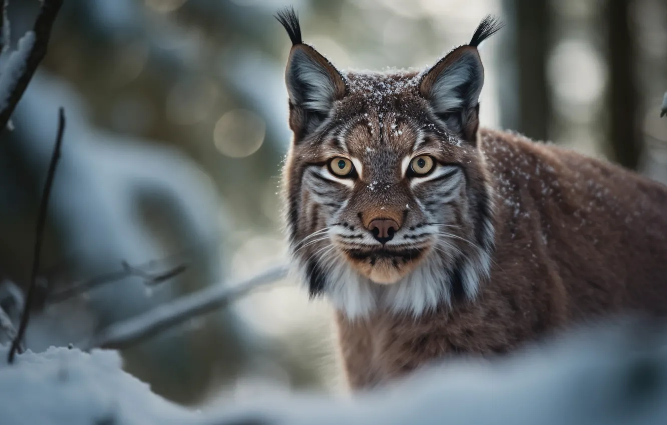Photo wallpaper winter, look, face, snow, predator, lynx, big cat, closeup