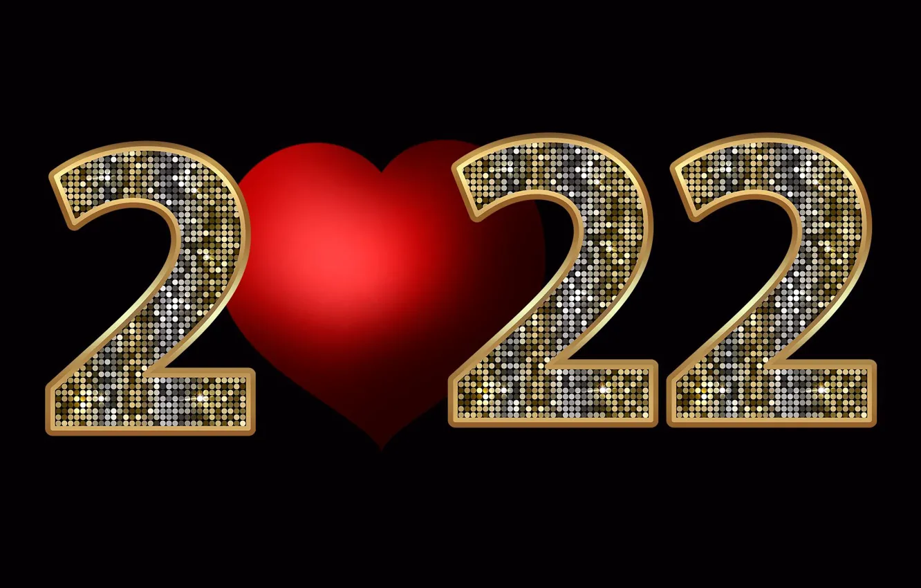 Photo wallpaper holiday, new year, black background, Happy New Year, happy new year, red heart, 2022, Happy …