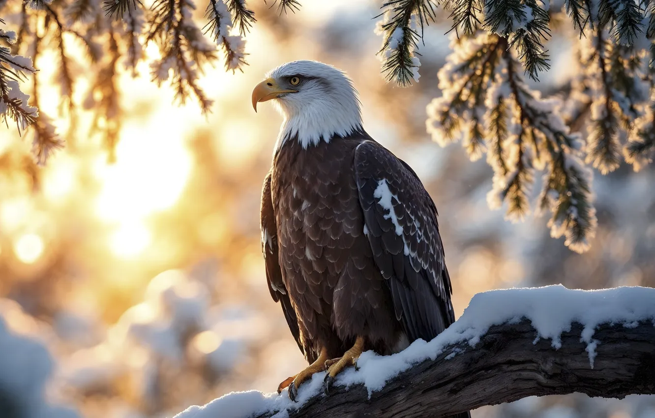 Photo wallpaper winter, snow, eagle, winter, snow