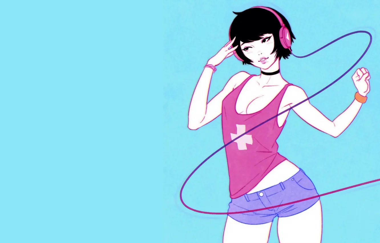 Photo wallpaper t-shirt, anime, shorts, short hair, sexy, attractive, boobs, handsome