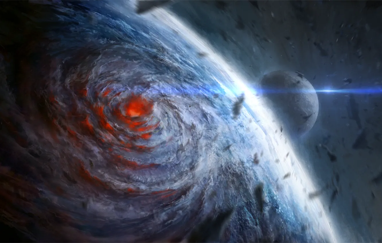 Photo wallpaper space, stones, planet, satellite, art, hurricane, funnel, ChrisCold