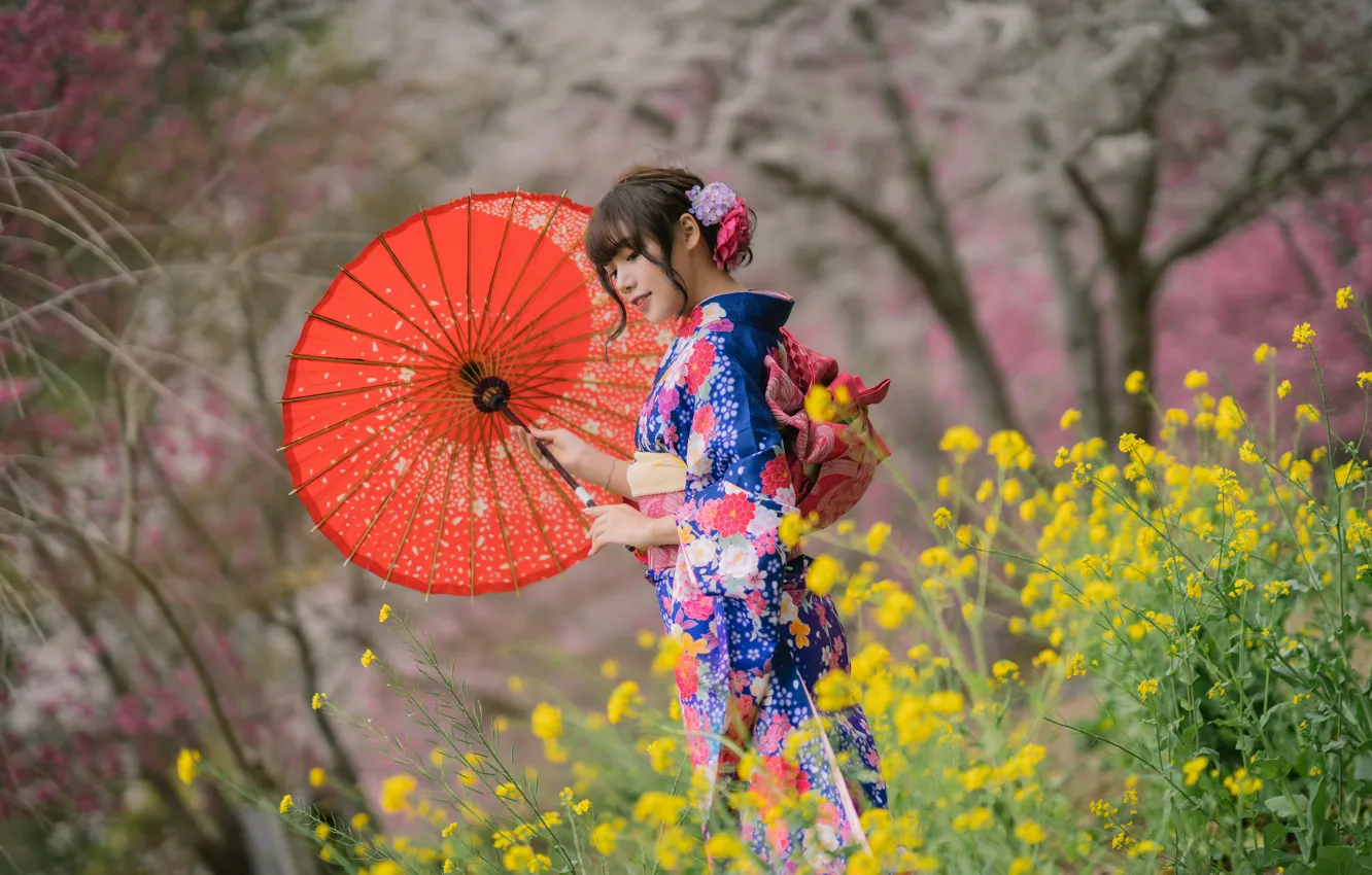 Photo wallpaper umbrella, kimono, Asian