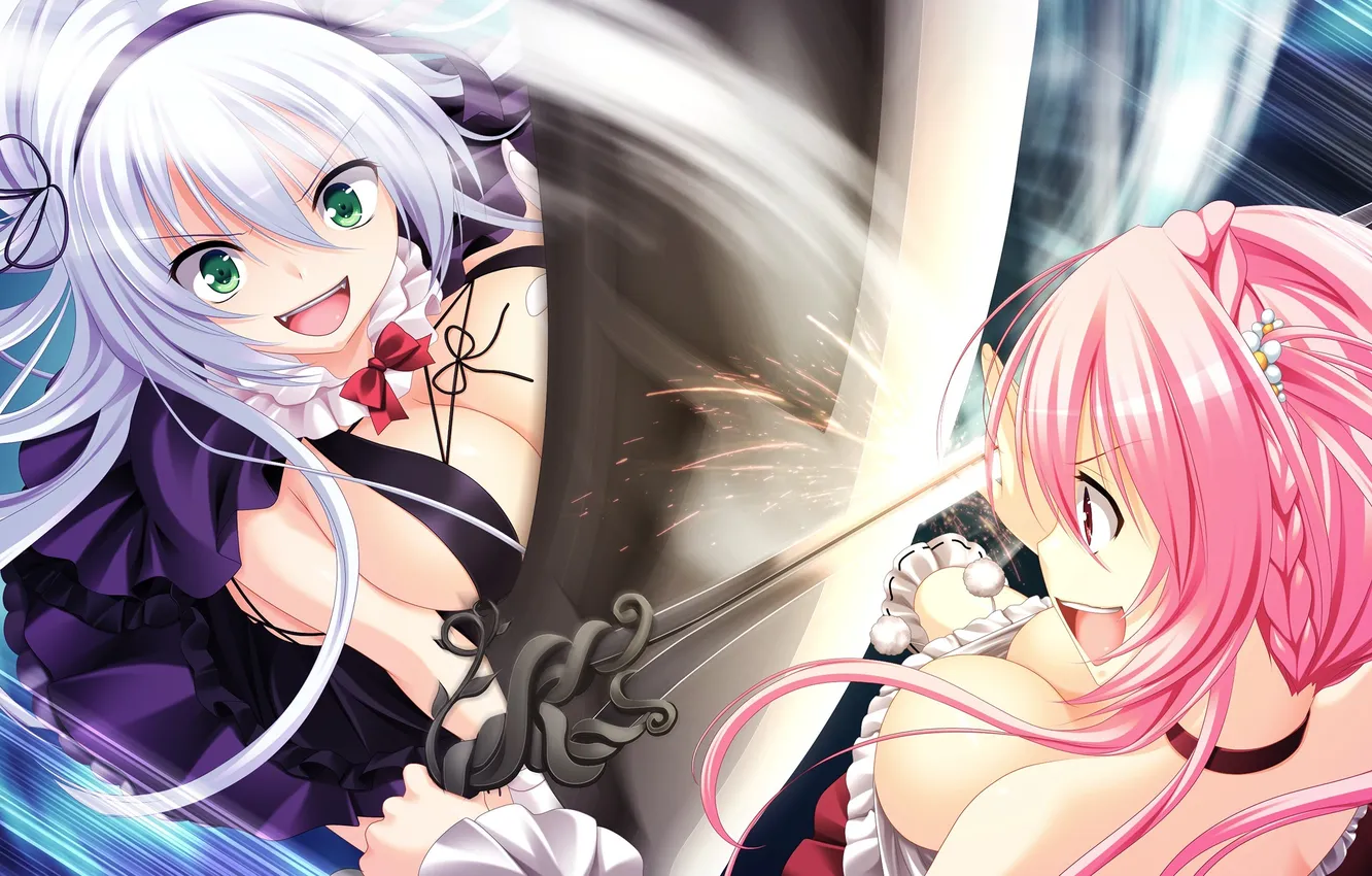 Photo wallpaper girl, joy, weapons, surprise, neckline, the battle, art, makita maki