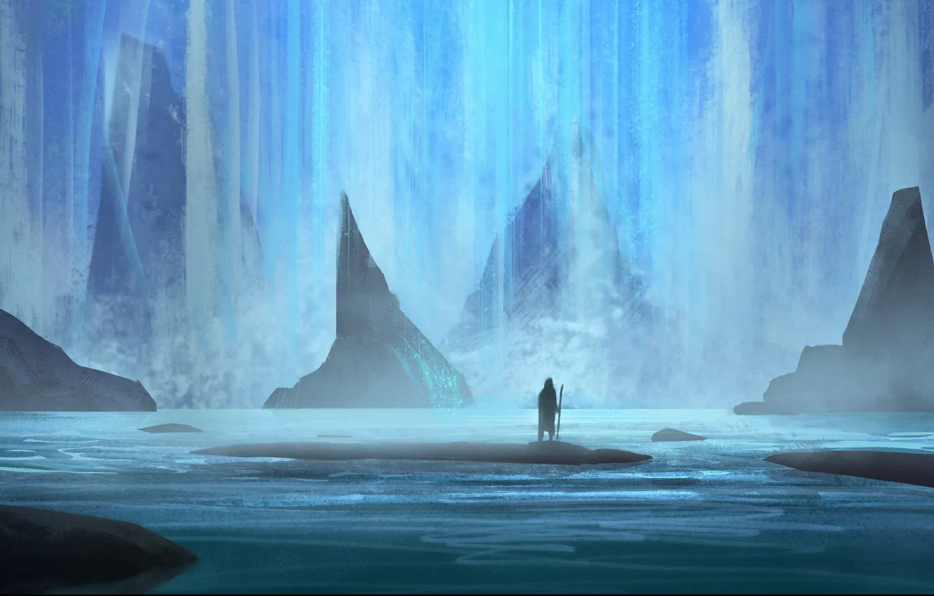 Photo wallpaper water, people, art, island