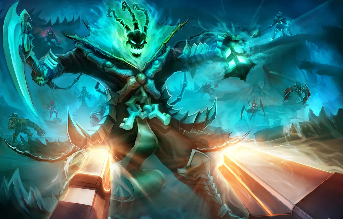 Photo wallpaper weapons, magic, hero, cave, fight, League of Legends, LoL, Thresh