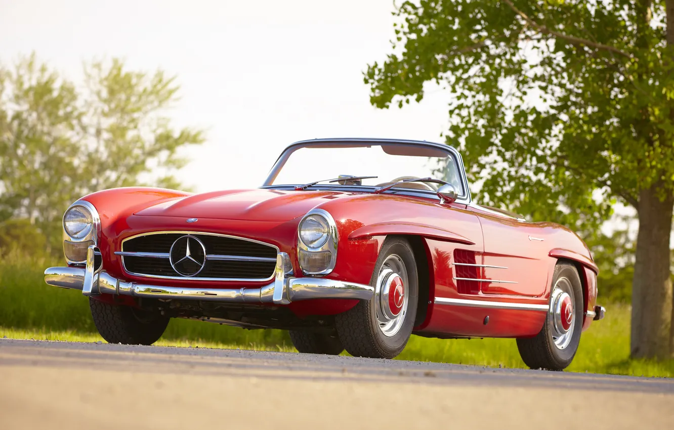 Photo wallpaper red, retro, Mercedes, Mercedes, 300SL, US-spec