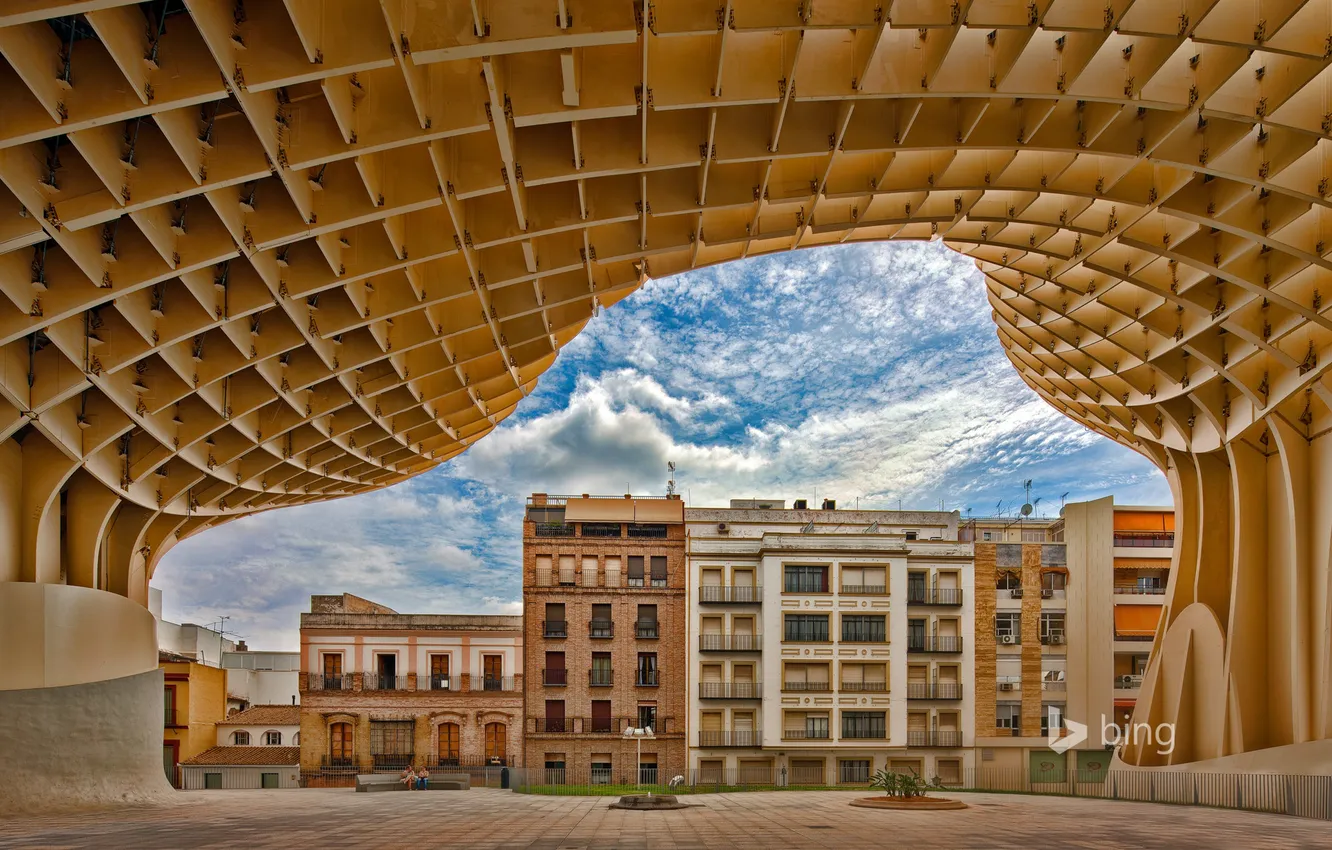 Photo wallpaper clouds, home, canopy, Spain, Seville, Metropol Parasol