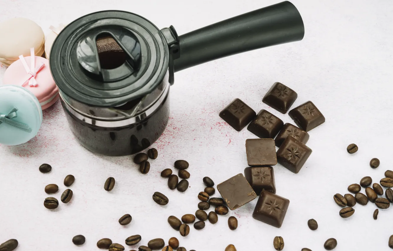 Photo wallpaper coffee, chocolate, chocolate, sweet, coffee, macaron, coffee beans