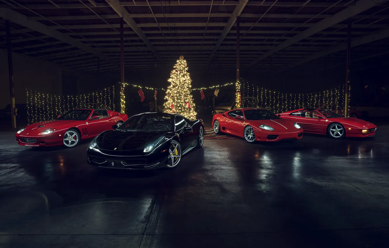 Photo wallpaper F430, Ferrari, Red, Christmas, Califonia, 458 Italia