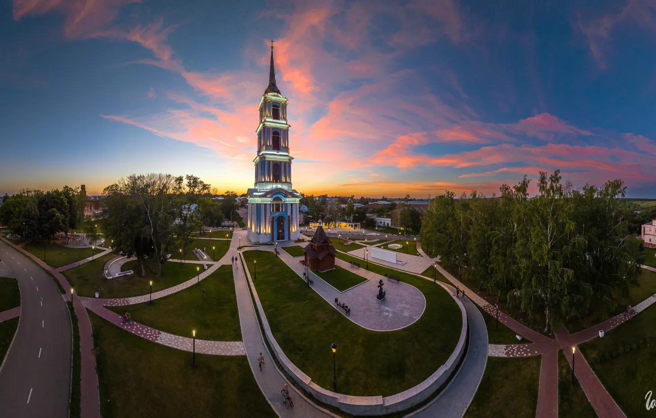 Photo wallpaper the city, the evening, lighting, track, the bell tower, Ilya Garbuzov, Venev