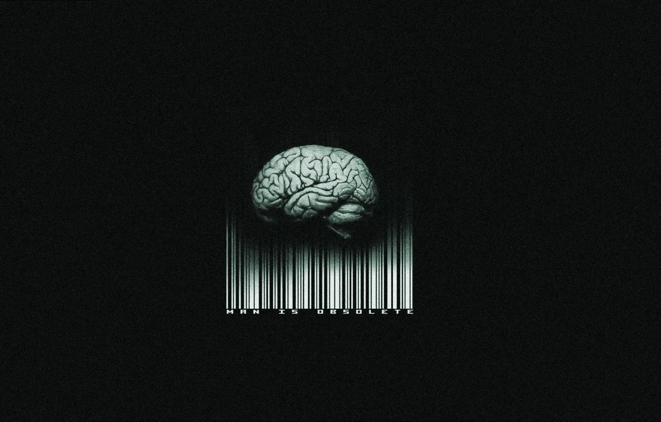 Photo wallpaper barcode, brain, black background, man is obsolete