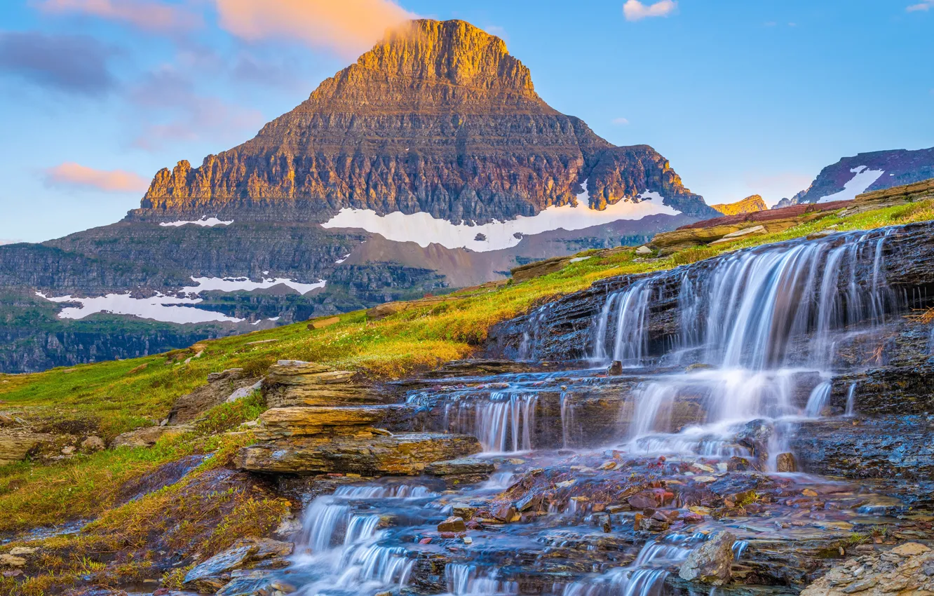 Photo wallpaper clouds, snow, mountains, stones, space, space, mountains, clouds