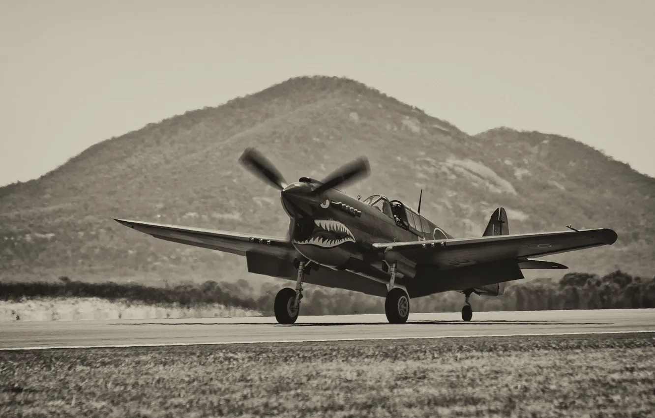 Photo wallpaper fighter, the airfield, P-40, Warhawk
