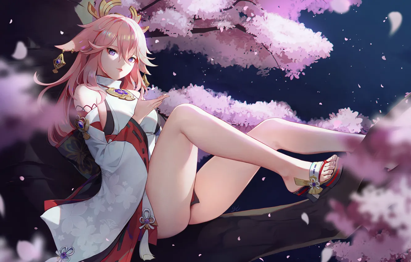 Photo wallpaper gadis kawaii, ya miko, dampak genshin