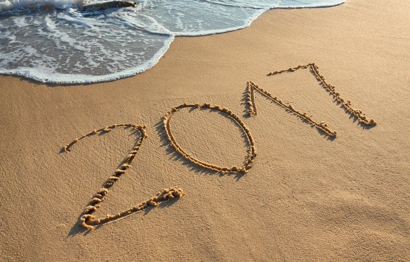 Photo wallpaper New Year, new year, beach, sea, sand, 2017