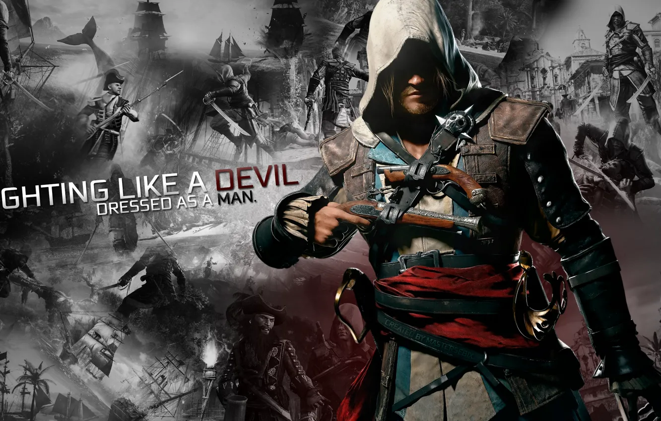 Photo wallpaper black, pirate, Ubisoft, flag, creed, Assassins, Edward, kennway