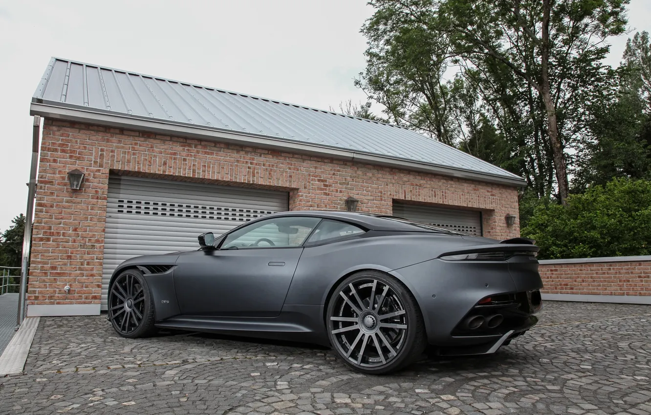 Photo wallpaper Aston Martin, DBS, Superleggera, Black, Wheelsandmore, Rear, DBS Superleggera