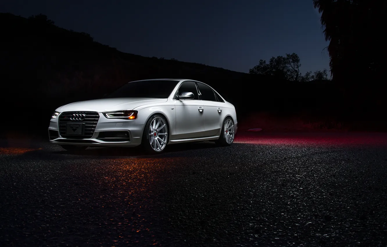 Photo wallpaper Audi, Vorsteiner, White, Silver, Mercury, Ligth, Nigth, V-FF 102