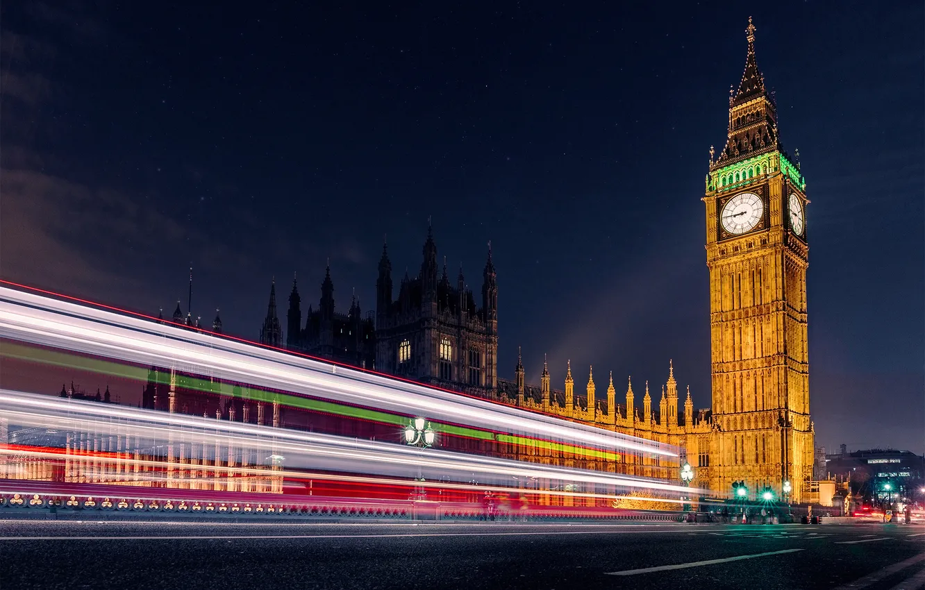 Photo wallpaper light, night, England, excerpt, Big Ben, London