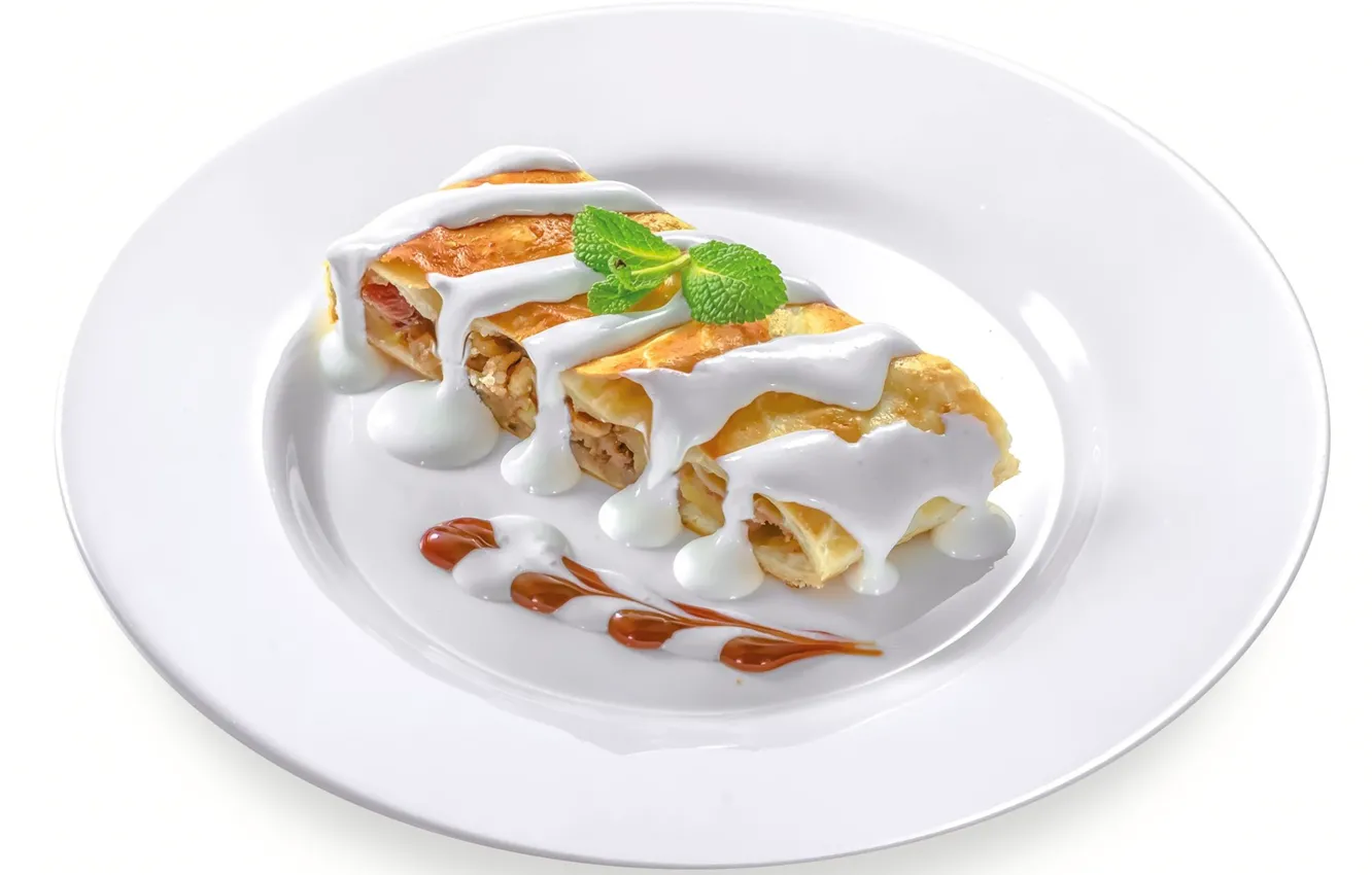 Photo wallpaper dessert, sauce, strudel