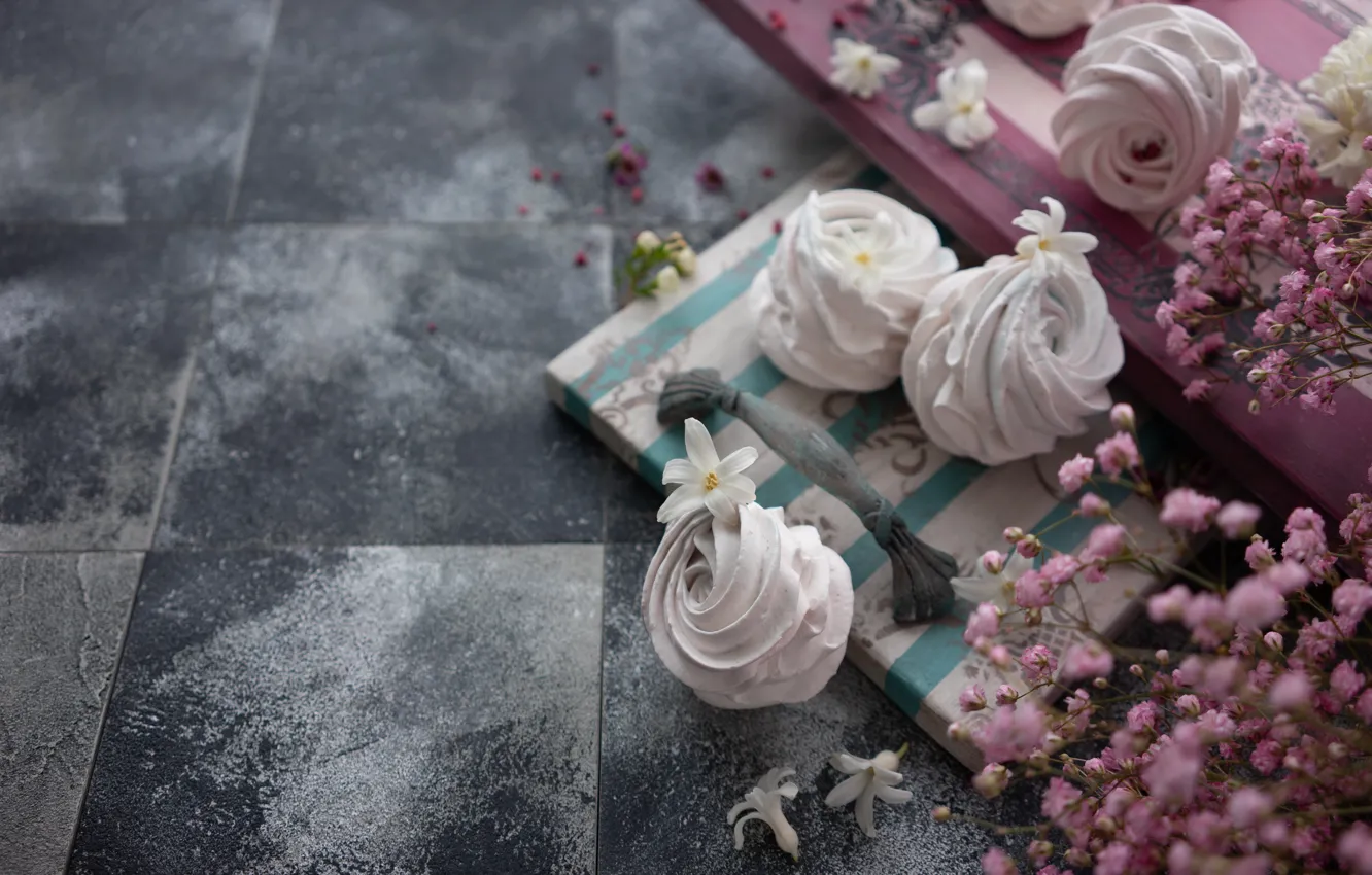 Photo wallpaper flowers, dessert, marshmallows, Egrigorovich
