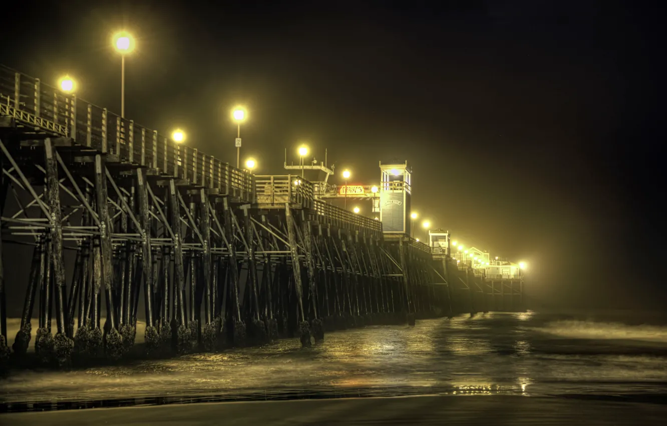 Photo wallpaper United States, California, Fog, Pier, Oceanside Beach