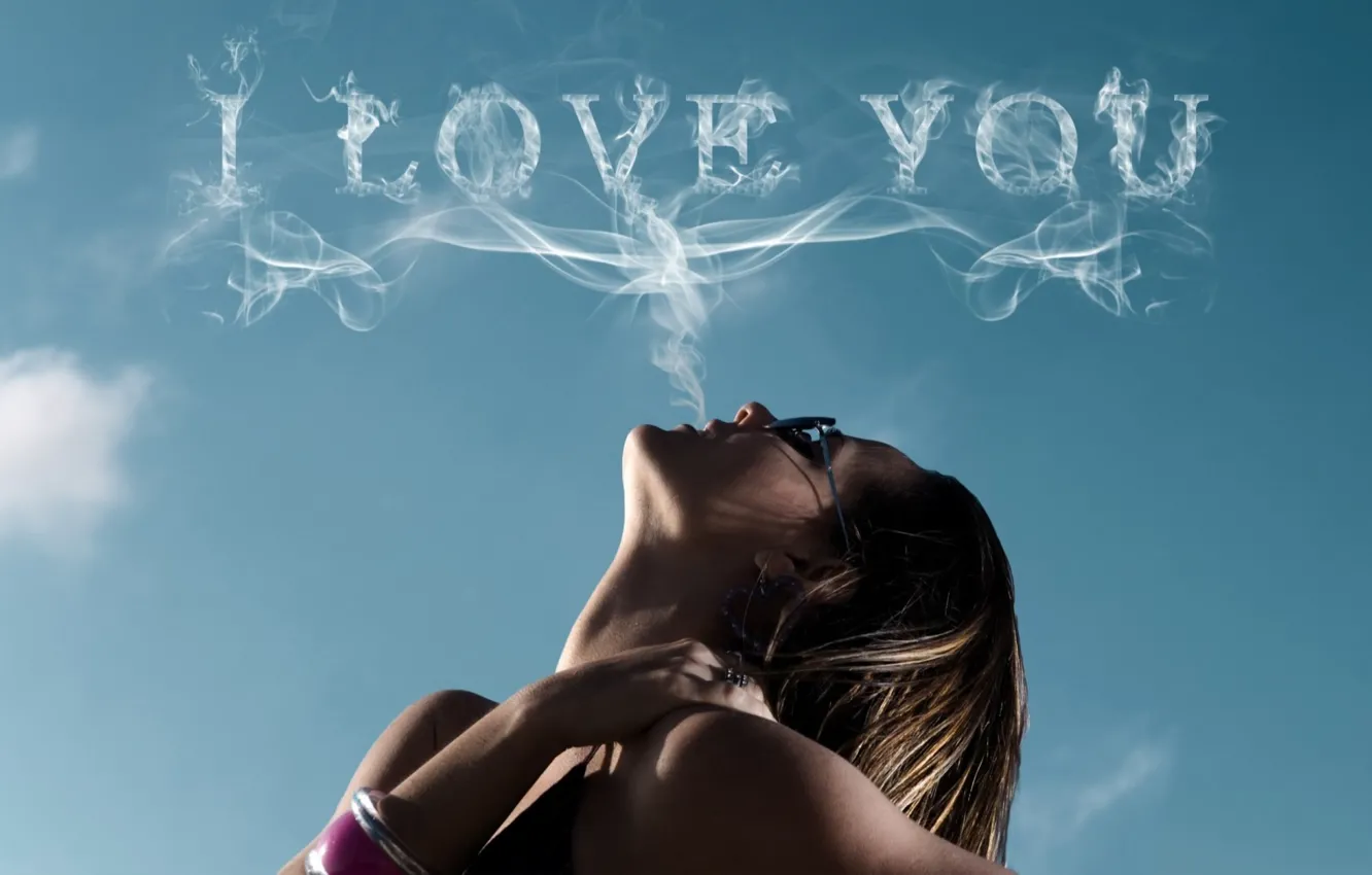 Photo wallpaper girl, love, sky, smoke, glasses, situation
