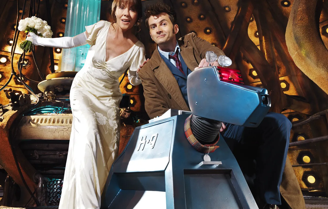 Photo wallpaper smile, woman, robot, interior, dog, actor, male, the bride