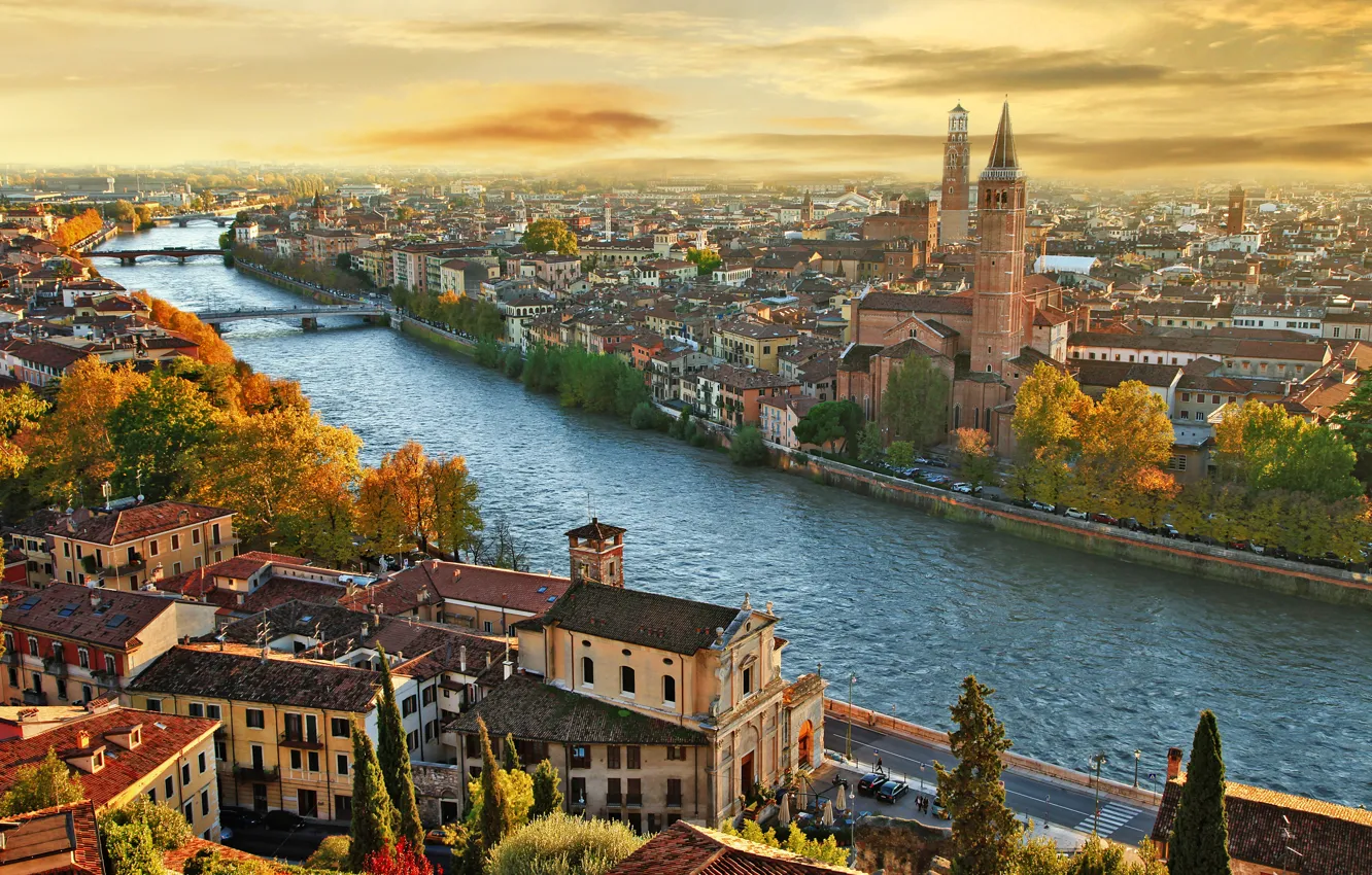 Photo wallpaper bridge, the city, river, building, Italy, river, Italy, the urban landscape