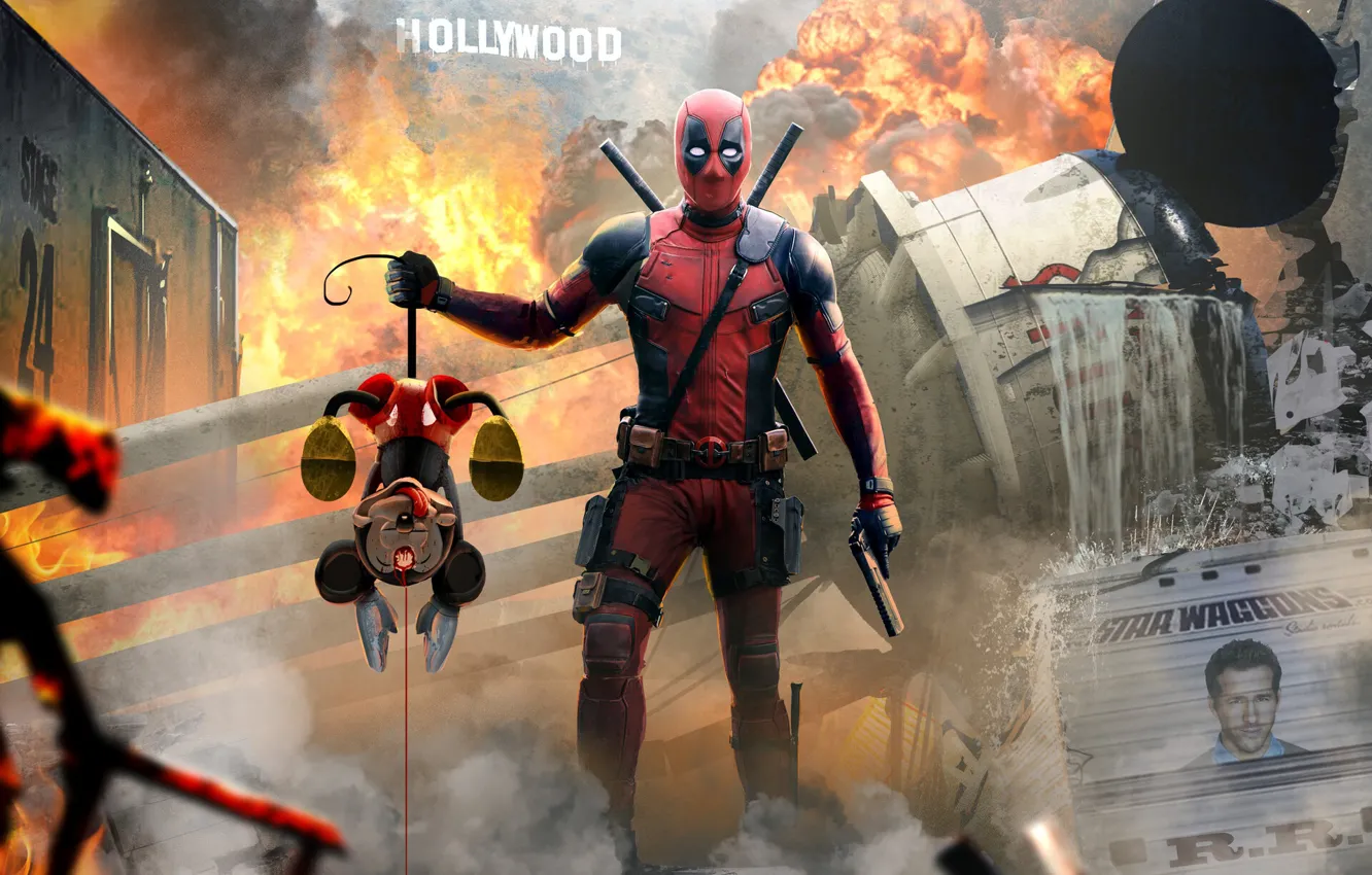 Photo wallpaper the explosion, the city, lights, gun, fiction, figure, sword, Hollywood