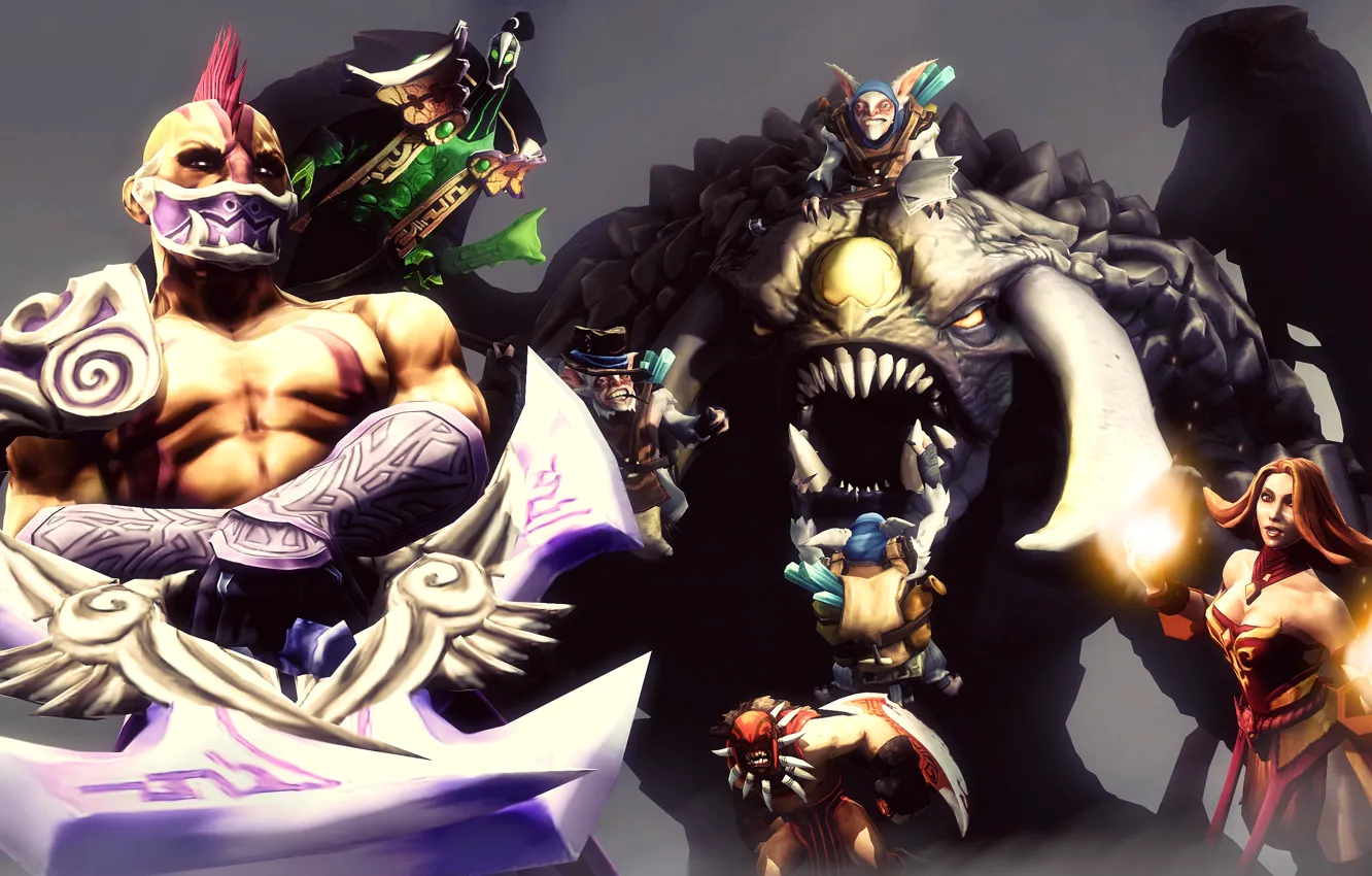 Photo wallpaper Bloodseeker, dota 2, Lina, Meepo, Rubick