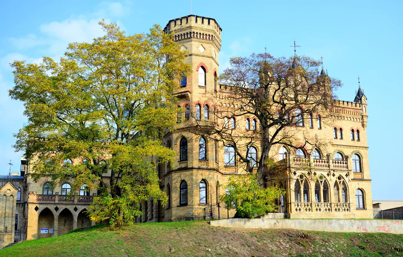 Photo wallpaper trees, castle, Palace, Palace, Lithuania, Vilnius, Lithuanian Architects Union