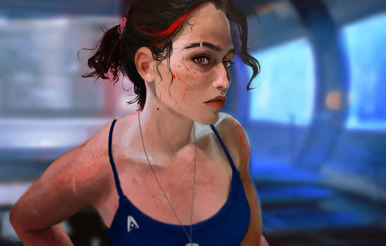 Photo wallpaper look, girl, face, mass effect, shepard, art