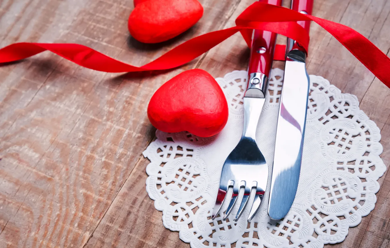 Photo wallpaper knife, hearts, red, plug, romantic, hearts, Valentine's Day, candles