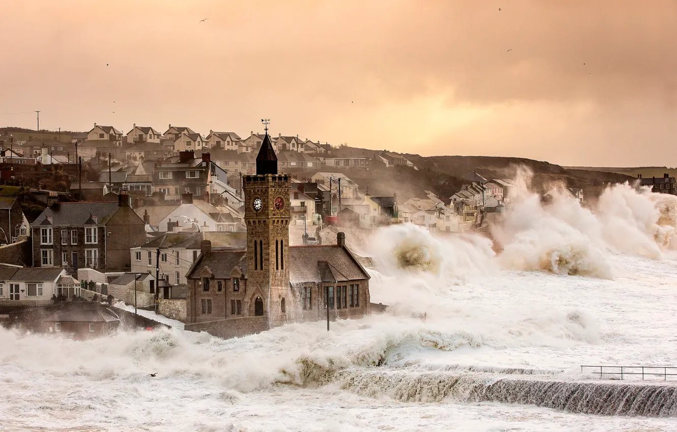 Photo wallpaper storm, England, UK, Porthleven