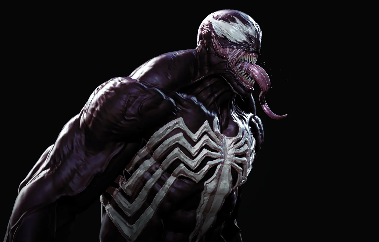 Photo wallpaper language, spider, black background, Venom, Venom, Symbiote