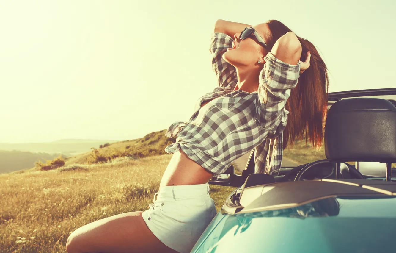 Photo wallpaper car, woman, freedom, relaxation