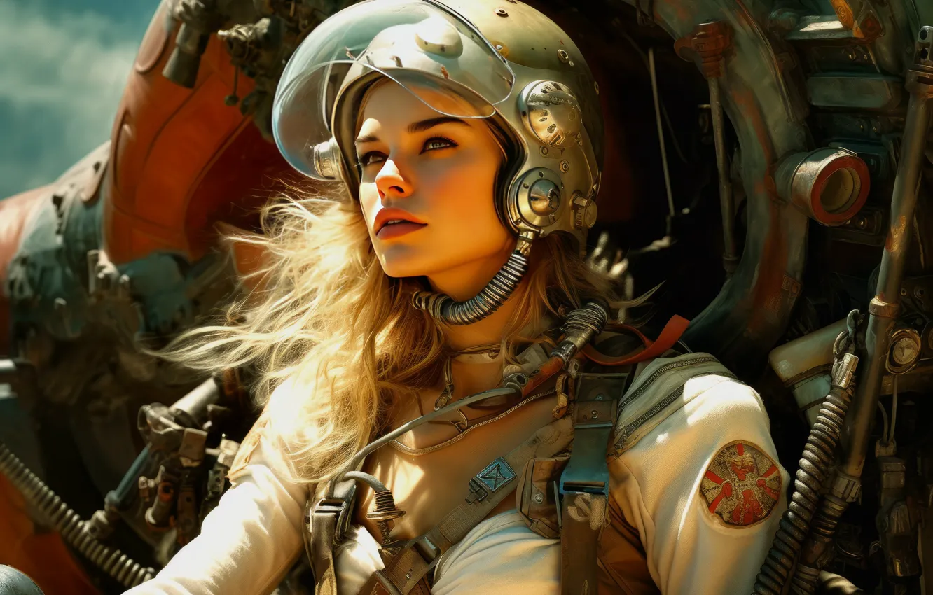 Photo wallpaper girl, pose, technology, blonde, digital art, the world of the future, digital art, in the …