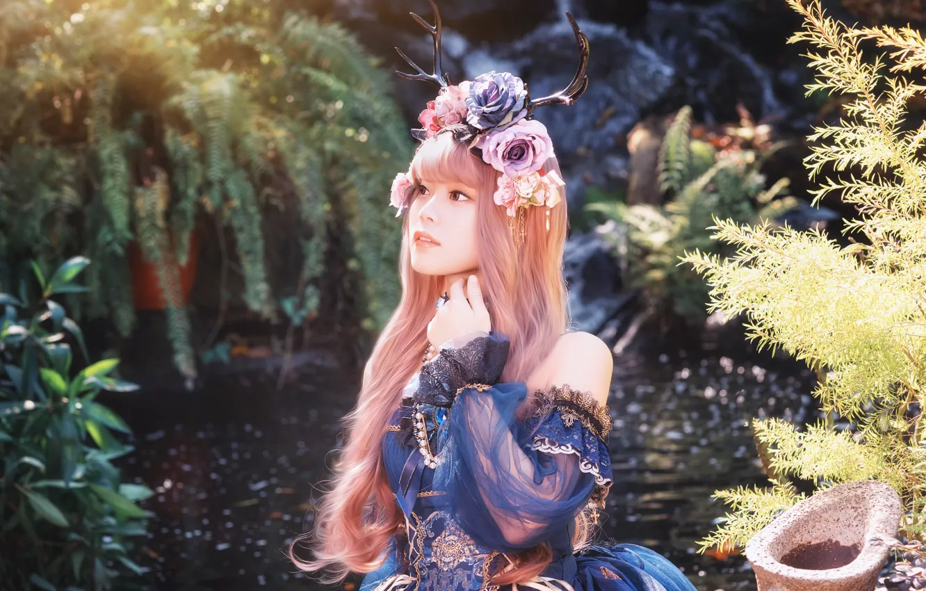 Photo wallpaper summer, girl, light, decoration, flowers, nature, style, roses