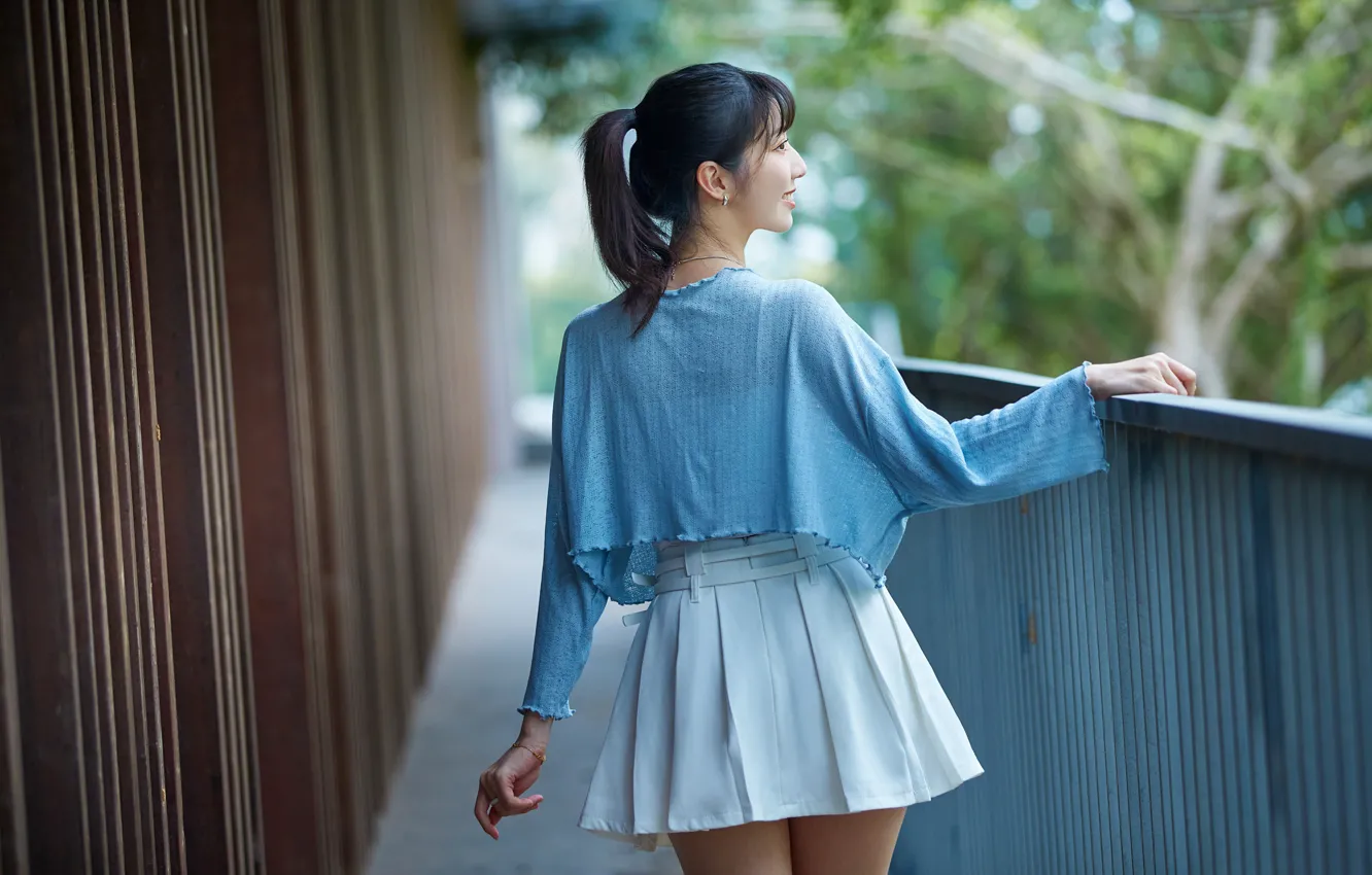 Photo wallpaper skirt, brunette, jacket, back, Asian