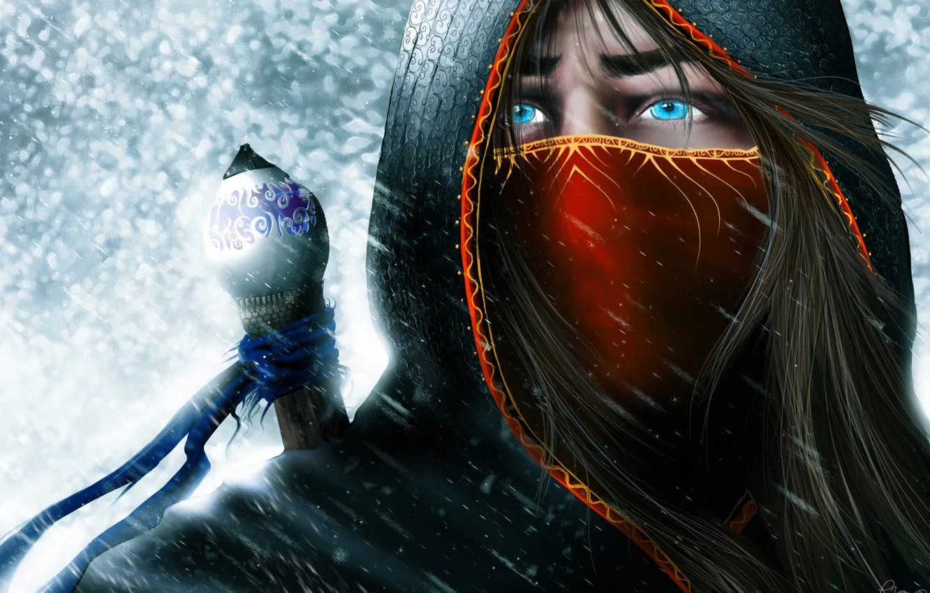 Photo wallpaper cold, winter, eyes, look, face, fiction, blue, hair