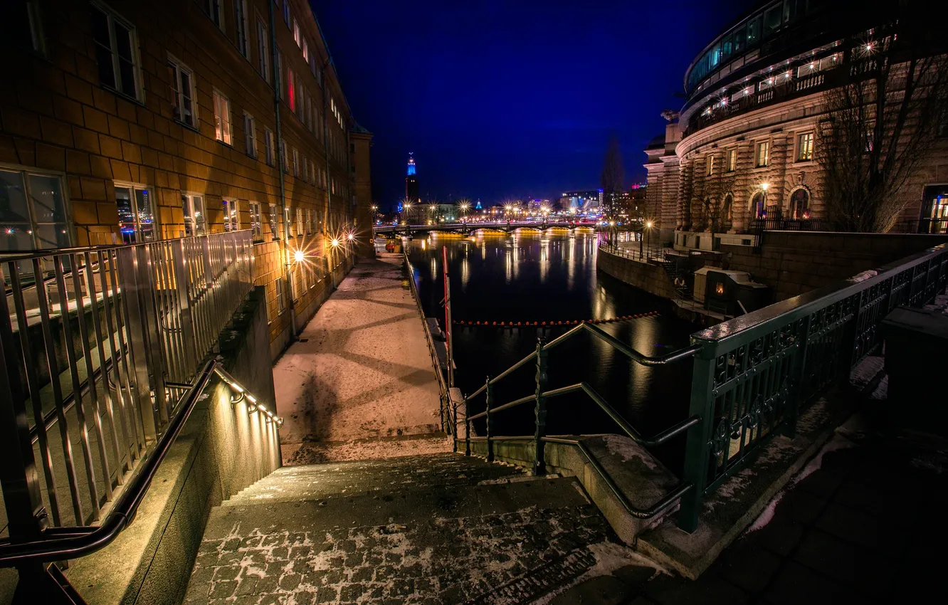 Photo wallpaper night, Sweden, Stockholm