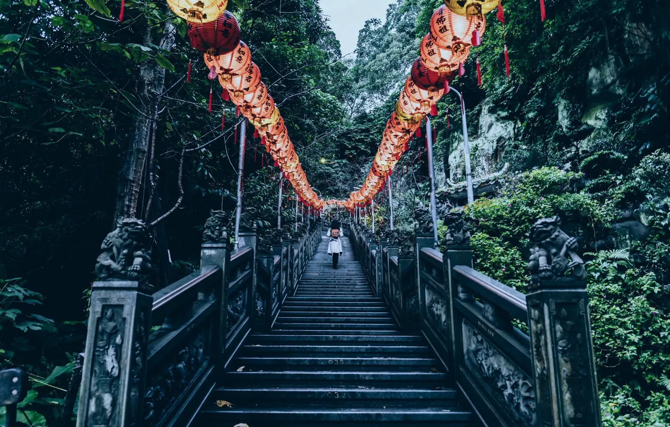 Photo wallpaper China, ladder, China, the red lanterns