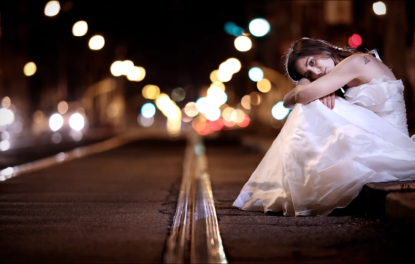 Photo wallpaper girl, night, street