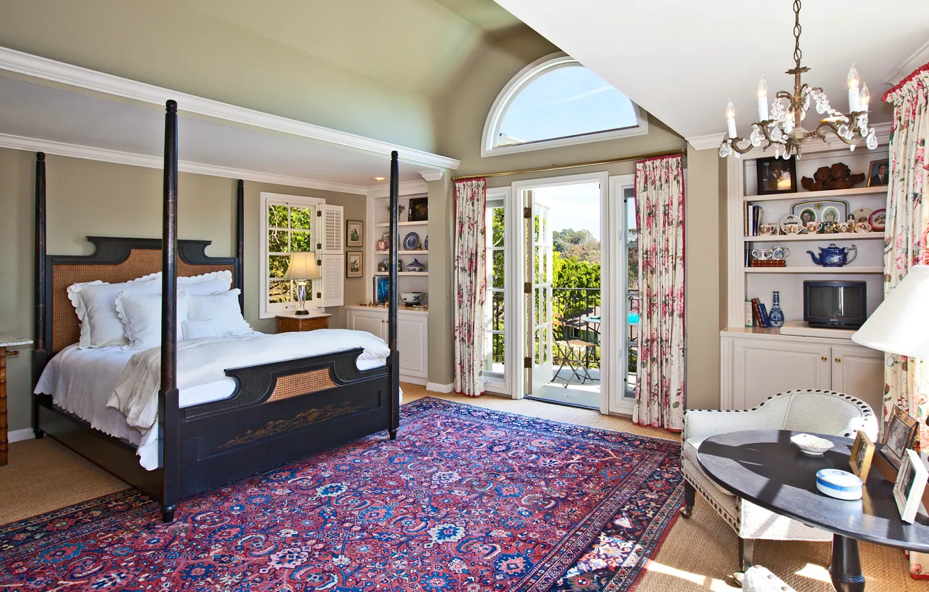 Photo wallpaper landscape, nature, table, room, Wallpaper, carpet, Villa, bed